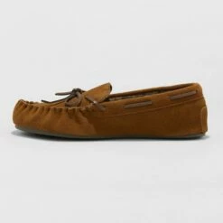 Men's Topher Moccasin Leather Slippers - Goodfellow & Co™ Dark Chestnut