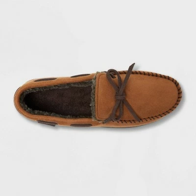Men's Dearfoams Toby Microsuede Moccasin with Whipstitch & Tie Slippers - Chestnut 4 Men's Dearfoams Toby Microsuede Moccasin with Whipstitch & Tie Slippers - Chestnut - Image 2